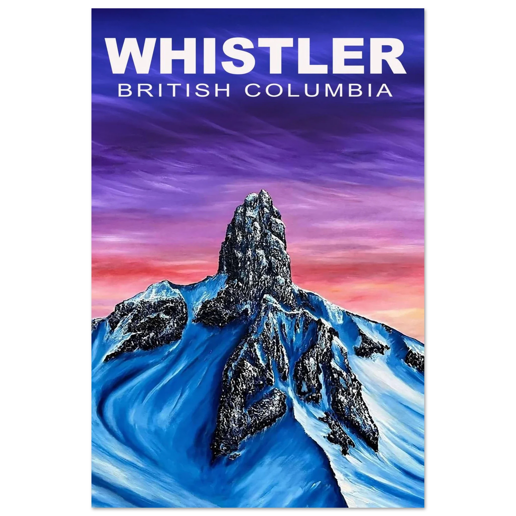Whistler British Columbia Black Tusk Peak fine art poster featuring a colourful snowy mountain landscape by Canadian artist Graham Watts