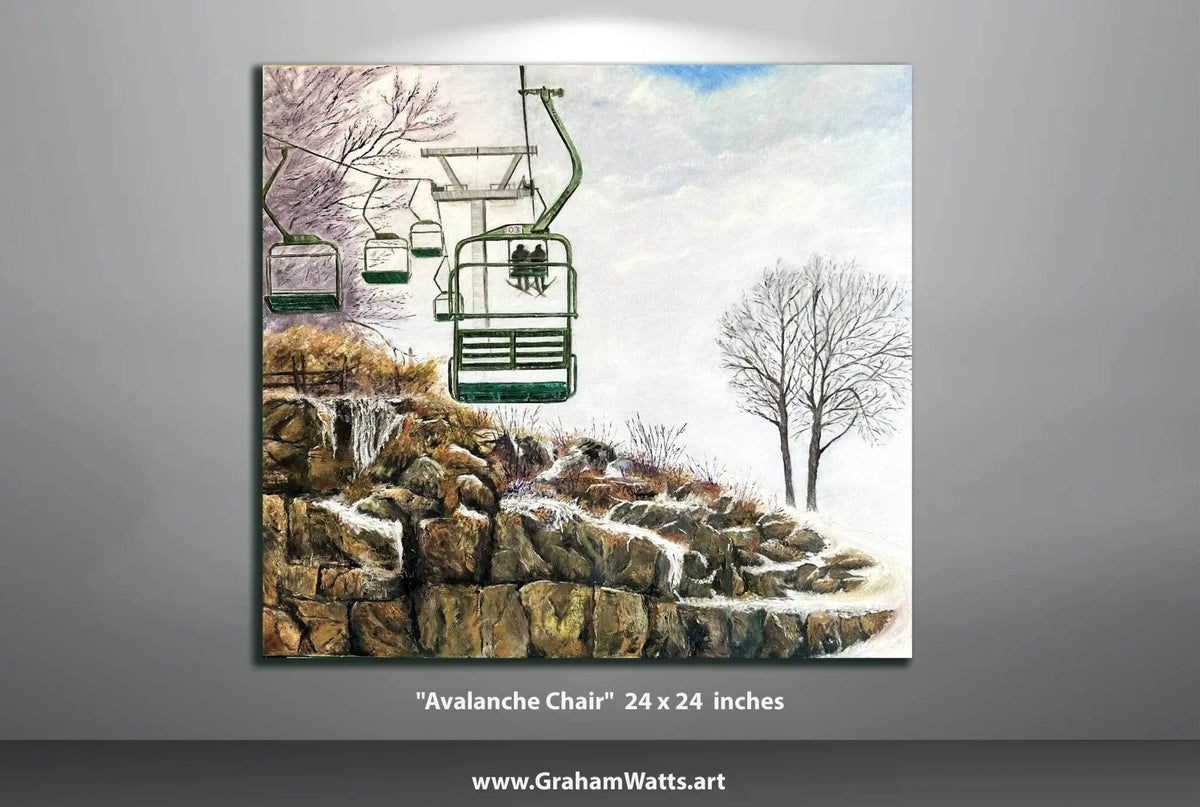 Past commission: Avalanche Chair Whistler Ski Painting | 24 x 24 by Graham Watts.