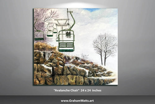 Avalanche Chair Whistler custom ski painting commission, 24 × 24 inch original oil painting by Graham Watts