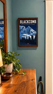 Blackcomb Peak Whistler wall art framed ski poster shown in a home interior