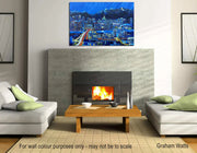 Vancouver skyline painting with BC Place, Rogers Arena, Grouse Mountain and The Lions by Graham Watts