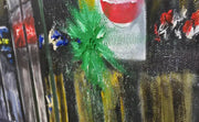 Vancouver night cityscape painting featuring Granville Street in the rain