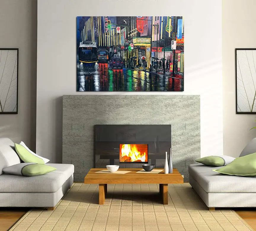 Reflections on Granville painting displayed in a contemporary interior