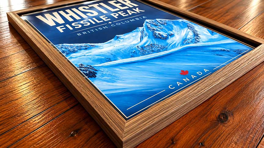 Fissile Peak Whistler framed ski poster displayed as mountain home wall art