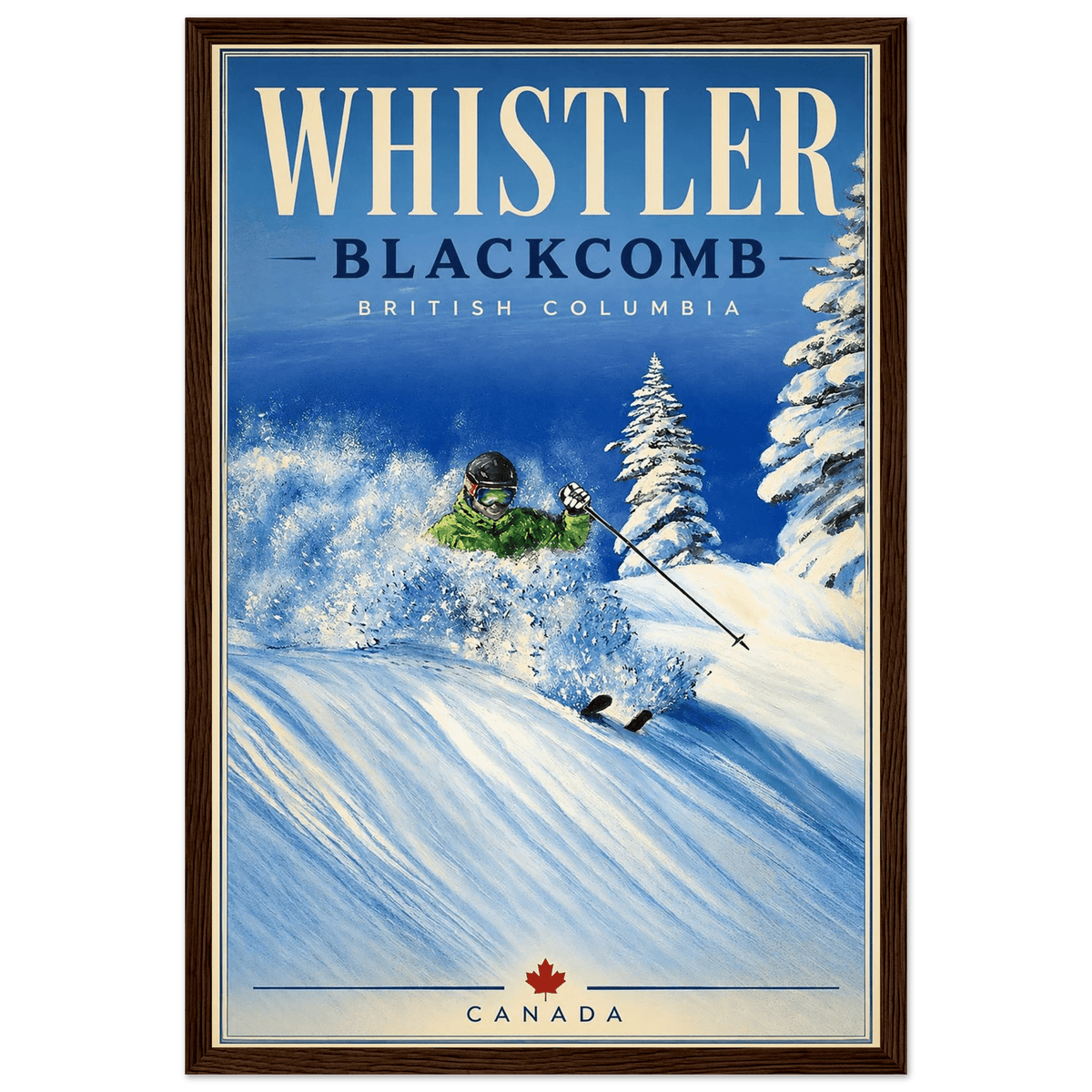 Whistler powder skiing framed ski poster and wall art by Canadian artist Graham Watts