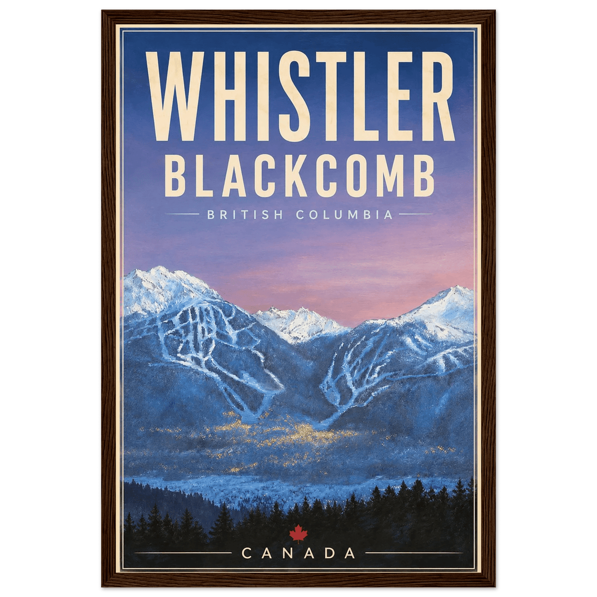 Whistler Blackcomb art poster framed ski wall art by Canadian artist Graham Watts