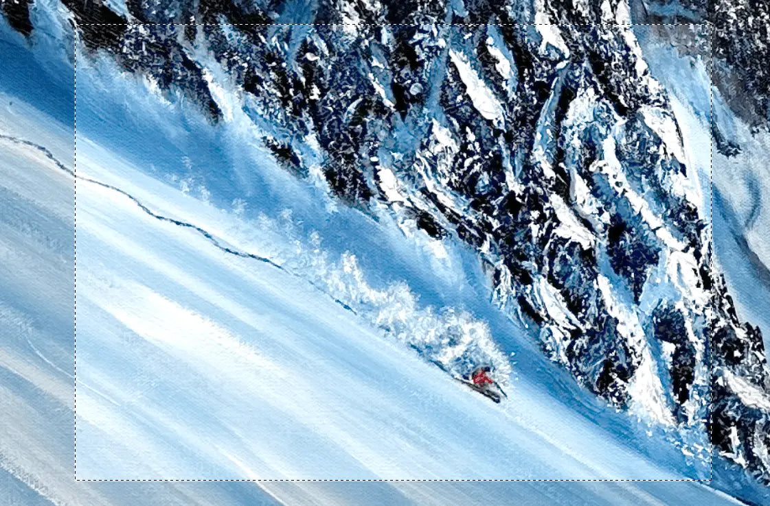 Mountain Landscape Painting “Tantalus Peaks”- Squamish, BC  skier in the painting by Artist Graham Watts
