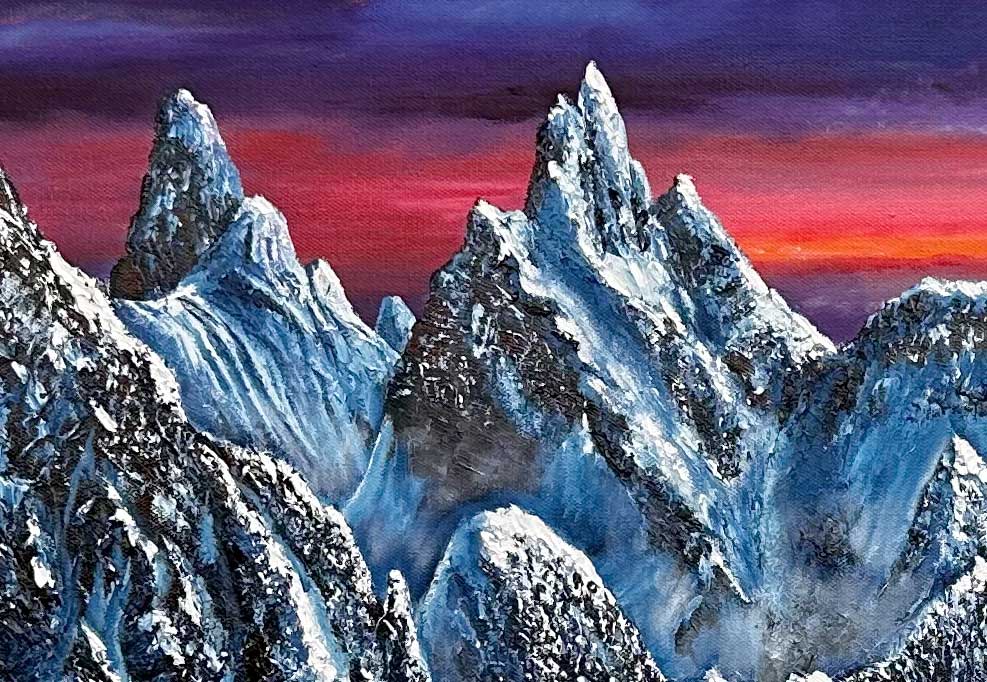 Mountain Landscape Painting “Tantalus Peaks”- Squamish, BC  oil painting detail Artist Graham Watts