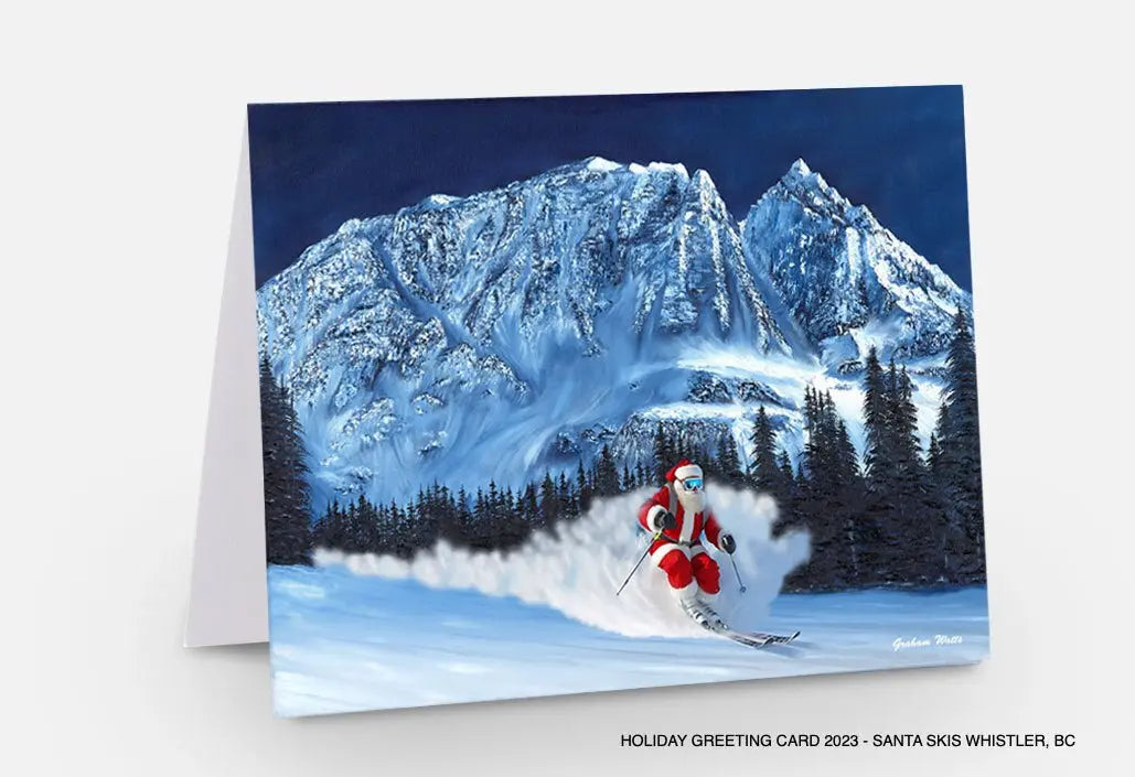 Holiday Greeting Cards Santa Skis Whistler, BC Fine Art Greeting Cards - The Art Shop | Artist Graham Watts