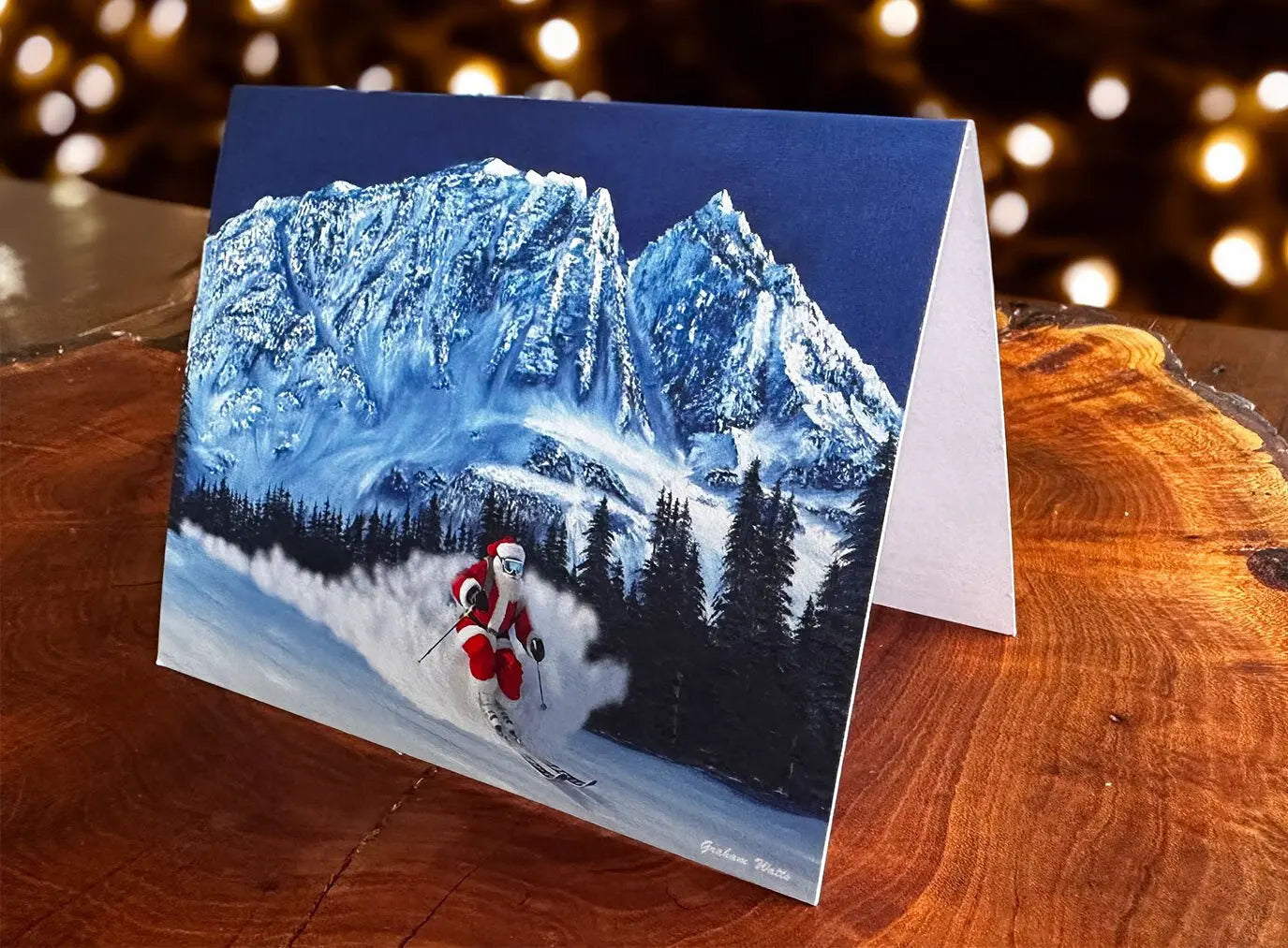 Order Santa Skis Whistler, BC Fine Art Greeting Cards - The Art Shop | Artist Graham Watts