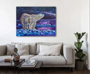 Polar Solitude limited edition polar bear canvas print shown in a living room