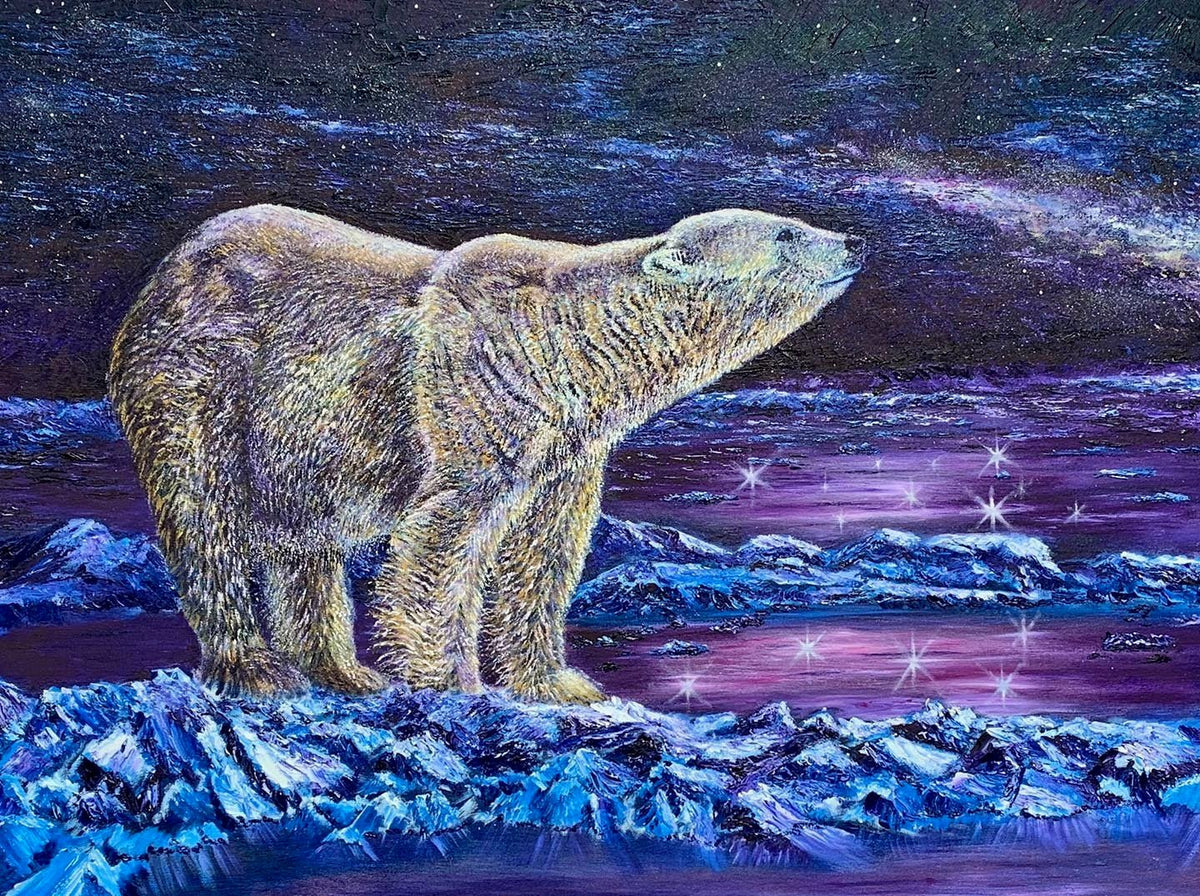 Polar Solitude original polar bear wildlife oil painting by Canadian artist Graham Watts