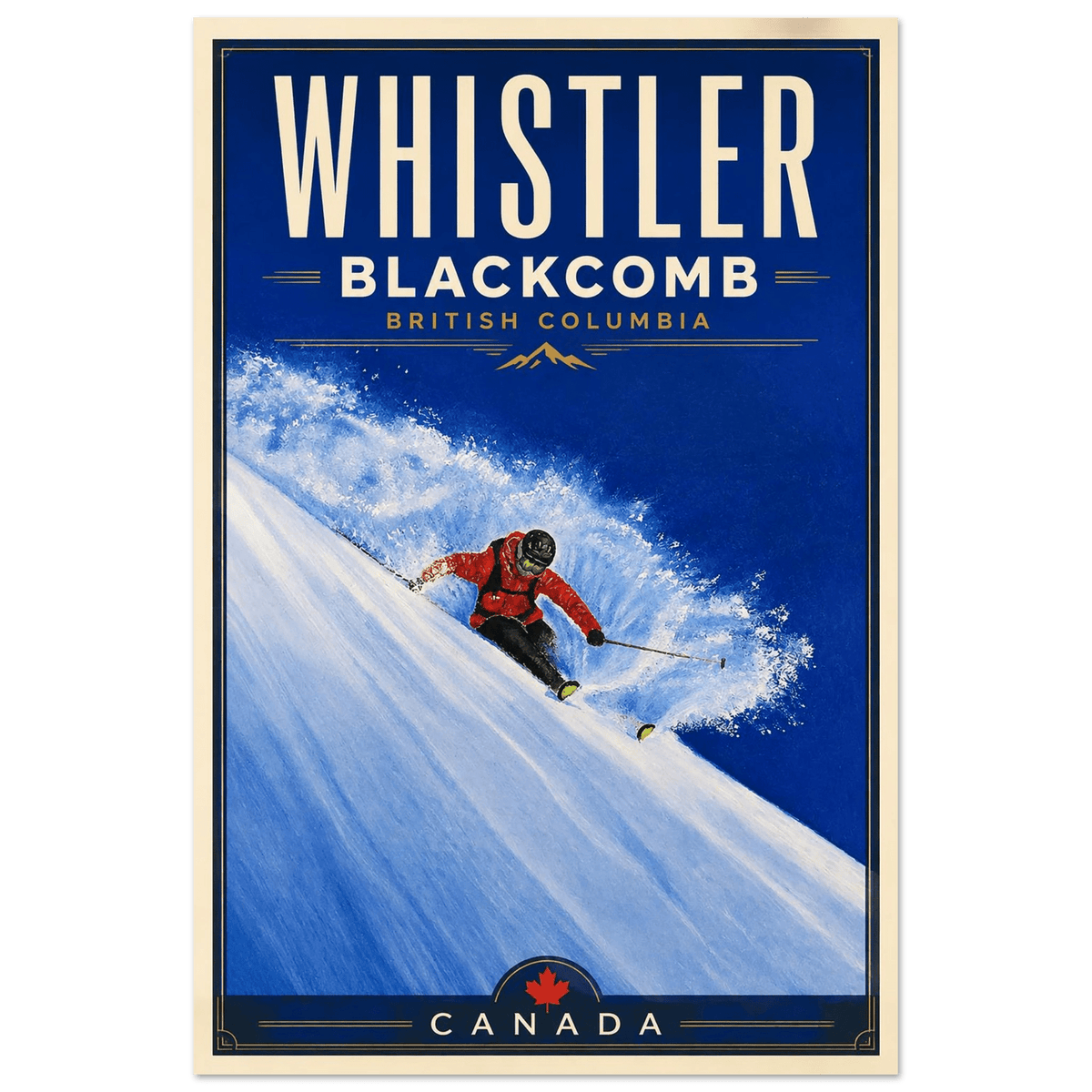 Whistler Blackcomb Resorts travel poster design No. 1 based on original artwork by Graham Watts