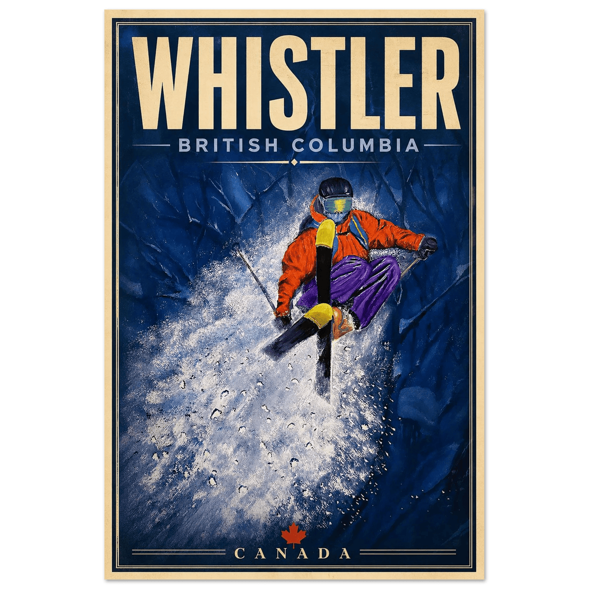 Whistler British Columbia travel poster design No. 2 based on original artwork by Graham Watts