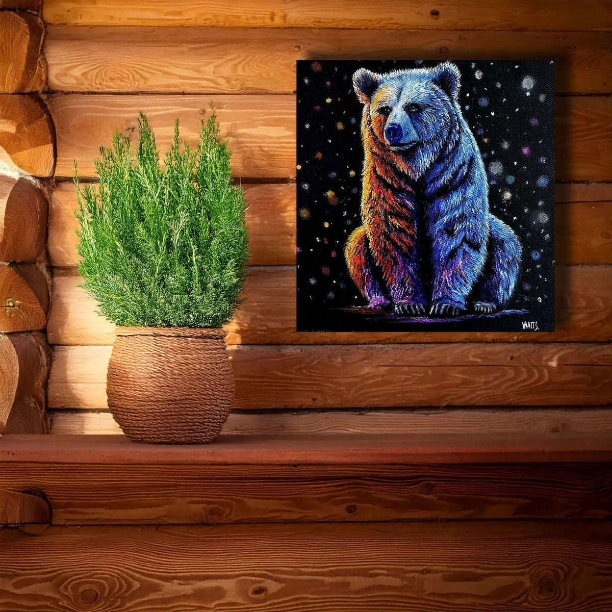 Radiant Bear colourful grizzly bear painting by Canadian wildlife artist Graham Watts