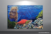 Salmon artwork: "OH SH*T" Sockeye Salmon meets Grizzly Bear - Artist Graham Watts | Canadian Oil Painter in Vancouver, BC