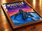 Black Tusk Whistler wall art framed ski poster displayed in a mountain-style interior