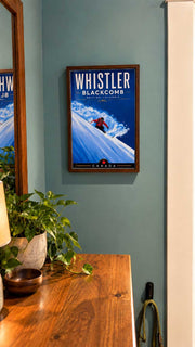 Whistler Blackcomb BC framed ski poster displayed as mountain home wall art