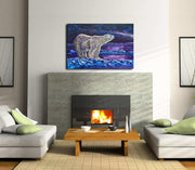 Polar bear standing on Arctic ice beneath a star-filled night sky in Polar Solitude by Graham Watts